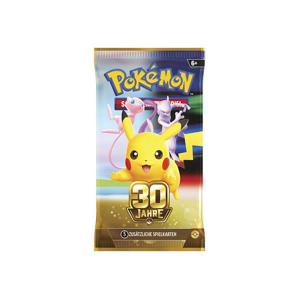 Pokémon 30 Jahre Booster Deutsch – Vorderseite mit Pikachu, Mew und Mewtu